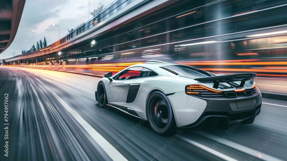 Capture the dynamic energy of a sports car in motion on the highway Capture the dynamic energy of a sports car in motion on the highway