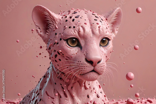Baby Leopard aus rosa Farbe, 3D Rendering