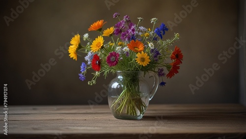 A bouquet of wild flowers on a dark background. photo