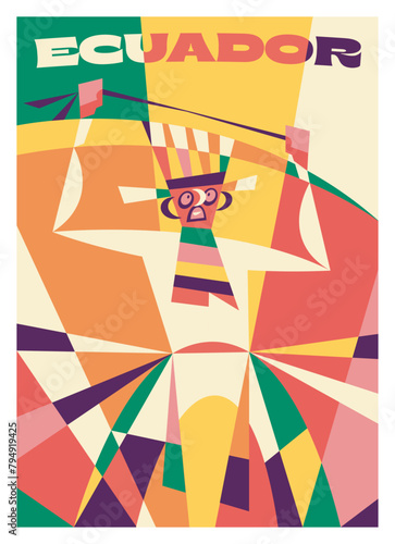 A man in a carnival costume dances at the Inti Raymi Sun Festival. Ecuador.