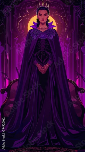 Evil Queen , Evil queen in a regal purple cloak plotting in her throne room