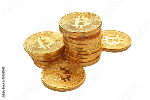 Stack of golden bitcoin coins, crypto currency, digital currency