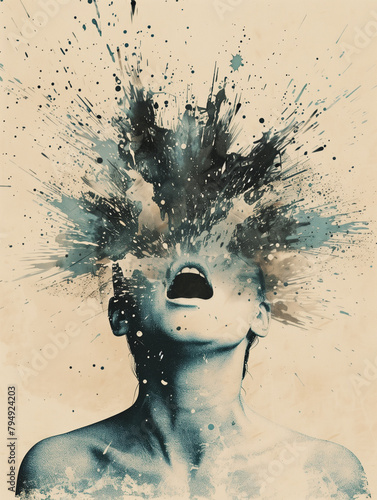 a woman with an explosion in her head