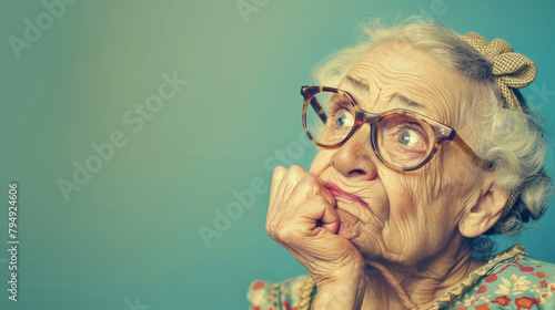 old woman with Confusion: Furrowed brow, puzzled expression, lost in a labyrinth of uncertainty. photo