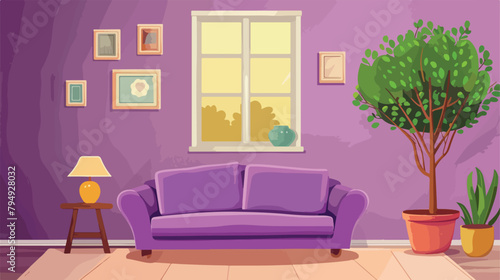 Cozy interior of living room with sofa and family tree