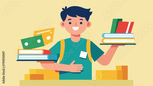 A student selling old textbooks and school supplies to make some extra cash to help with backtoschool expenses.