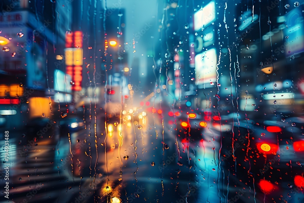 Captivating Cityscapes in the Rain:Vibrant Lights and Blurred Motion Creating Atmospheric Scenes for Advertisements