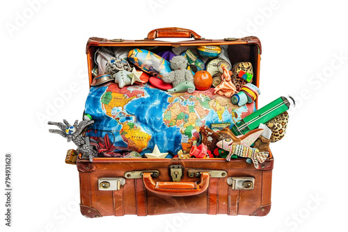 Suitcase Overflowing On Transparent Background.