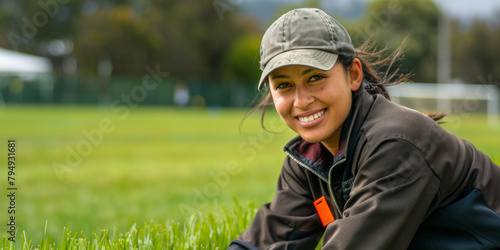 Professional portrait - groundskeeper at the field photo