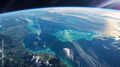 Behold the breathtaking beauty of our planet from a celestial perspective, as seen in this mesmerizing aerial view captured from space, showcasing the stunning diversity and natural wonders of Earth.