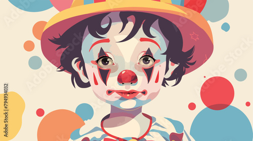 Cute little boy with clown makeup on color background