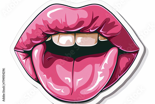 Female mouth with tongue, sticker photo