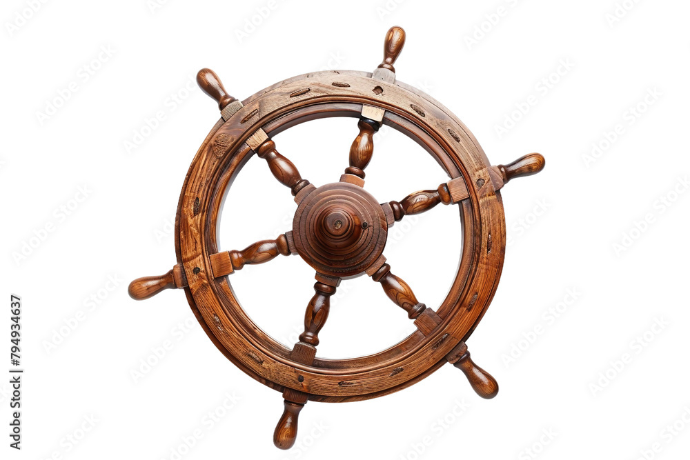 Wooden Ship Wheel On Transparent Background.