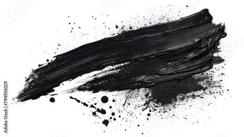Solid black stroke of paint on white canvas - A thick black smear of paint with a rough texture against a stark white canvas showing intensity
