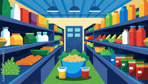 A grocery store aisle filled with preportioned ingredients for meal kits making meal planning and cooking significantly more efficient.