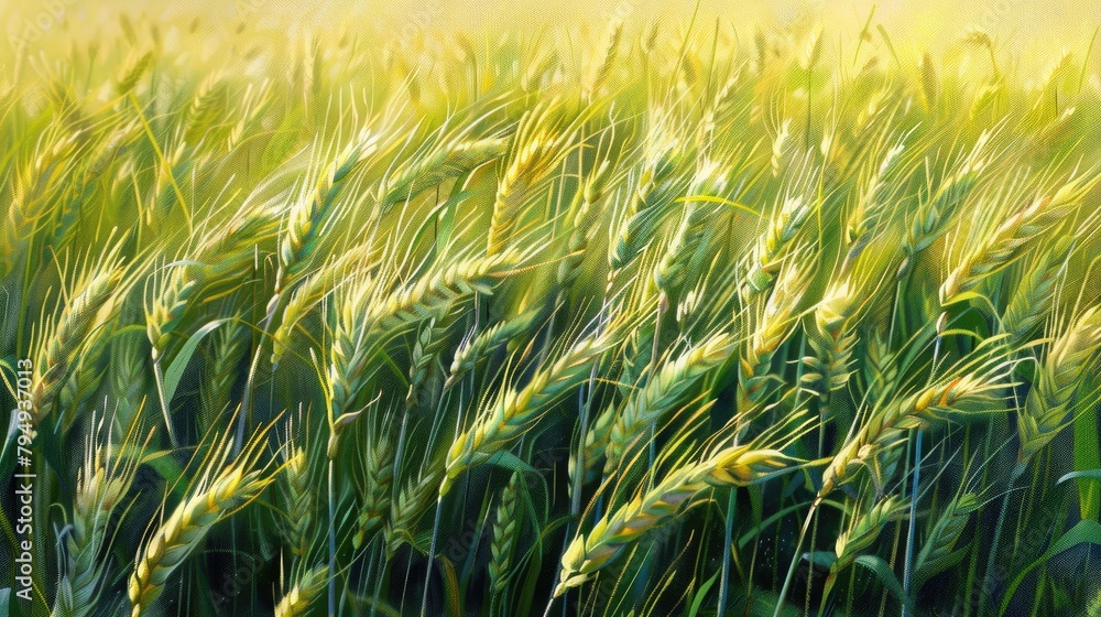 Obraz premium Detailed Look at a Field of Green Wheat