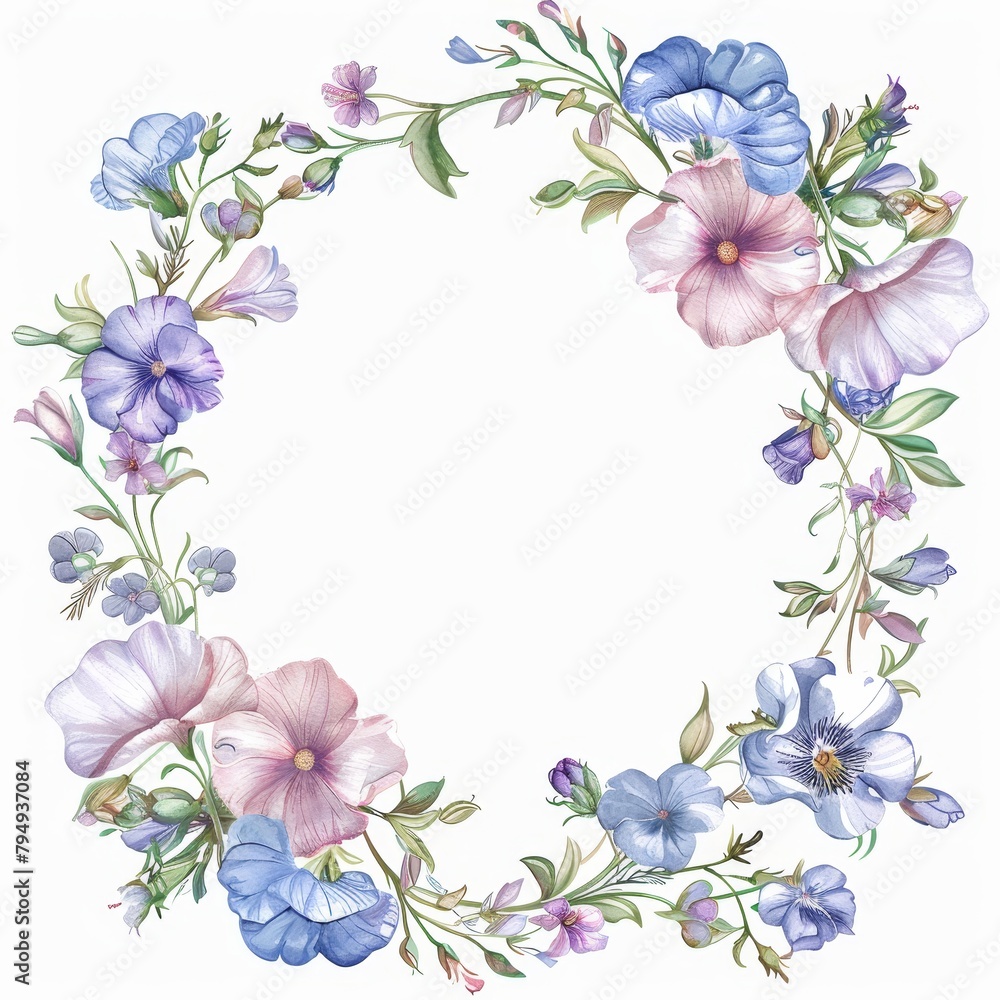 Violet Sweet Pea Meadow Frame in Watercolor