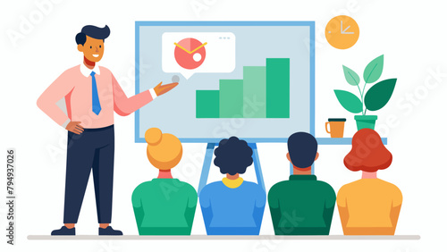 An employee standing in front of a whiteboard confidently teaching their coworkers about the importance of emergency savings as part of a