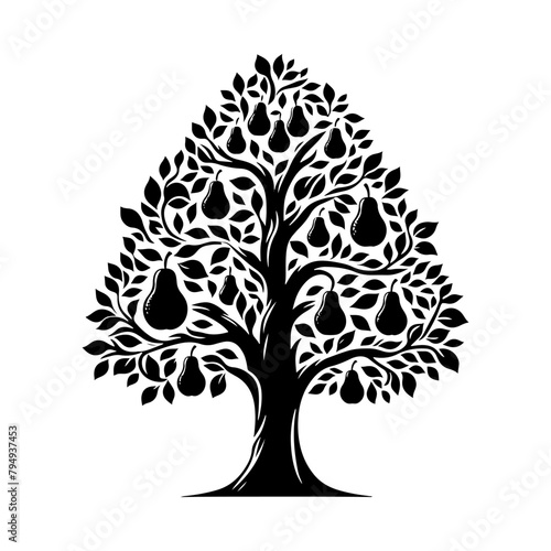 Pear Tree Vector Silhouette- Tranquil Beauty of Nature's In Illustration Form- Illustration Of Pear Tree- Vector Of Pear Tree.