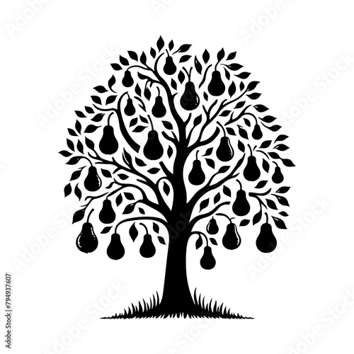 Pear Tree Vector Silhouette- Tranquil Beauty of Nature's In Illustration Form- Illustration Of Pear Tree- Vector Of Pear Tree.