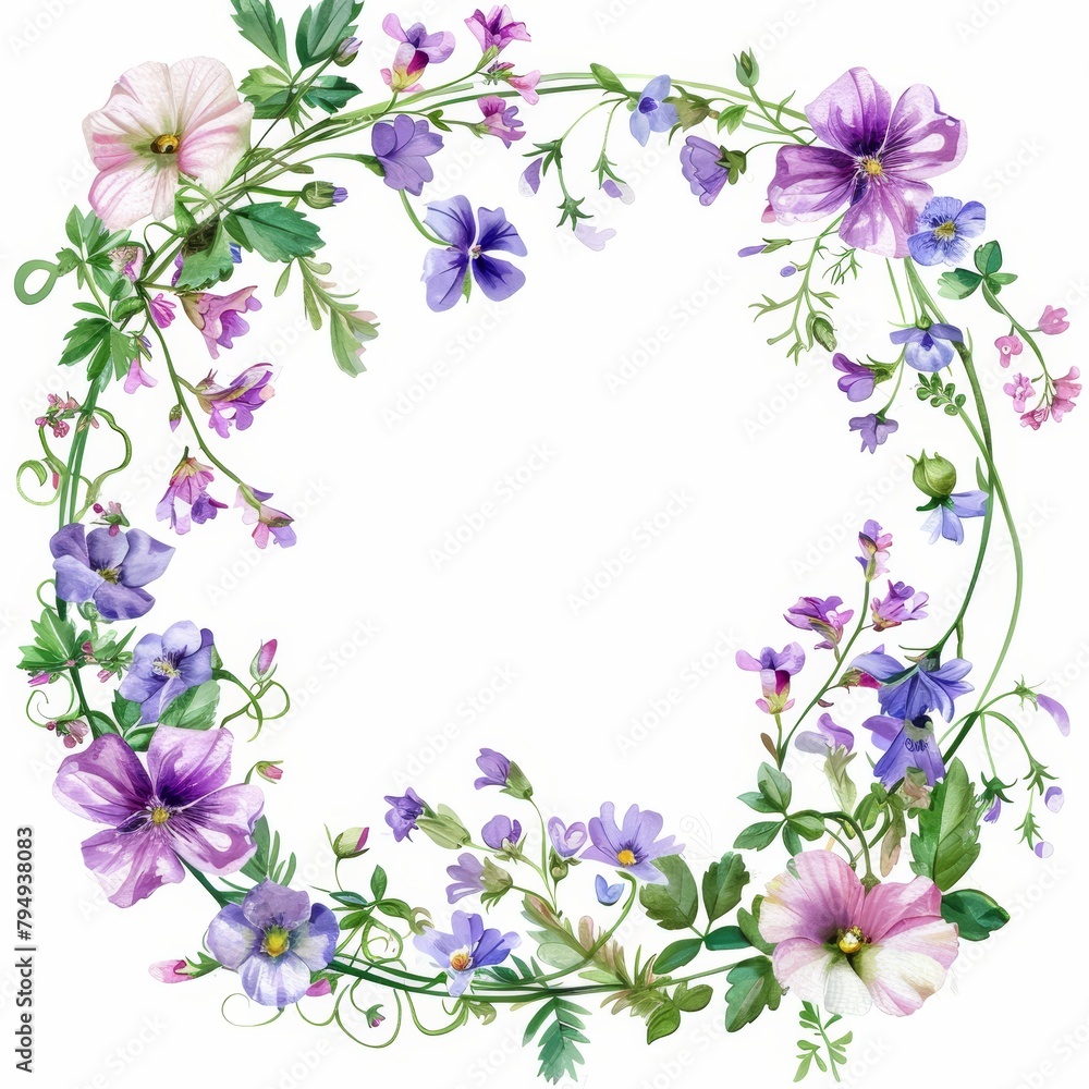 Pastel Floral Wreath with Blooming Meadow