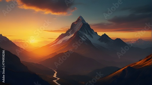 sunset in the mountains, ai generated