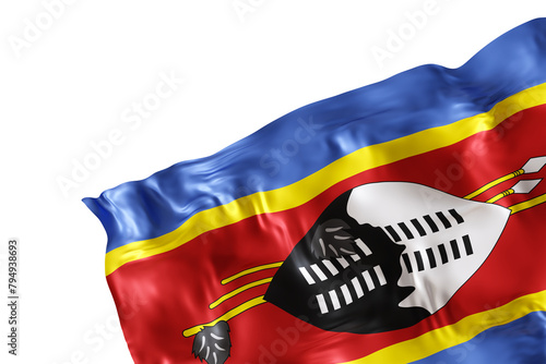 Realistic flag of Eswatini with folds, on transparent background. Footer, corner design element. Cut out. Perfect for patriotic themes or national event promotions. Empty, copy space. 3D render. photo