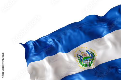 Realistic flag of El Salvador with folds, on transparent background. Footer, corner design element. Cut out. Perfect for patriotic themes or national event promotions. Empty, copy space. 3D render.