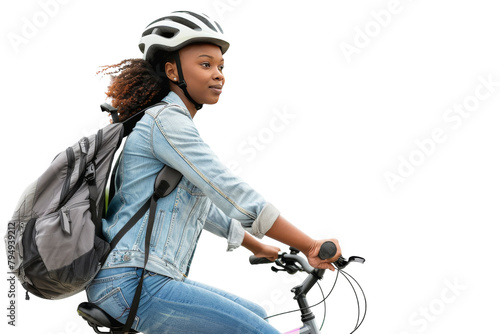 Healthy Woman Cycling Journey on Transparent Background