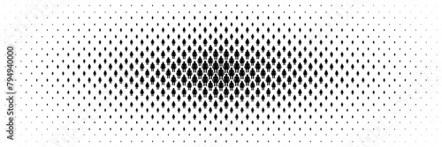 horizontal black halftone of woman icon spreading from center on white for pattern and background.