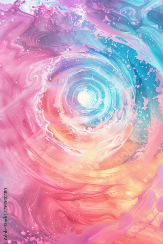 An abstract digital artwork featuring a swirling vortex of pastel pink, blue, and white. The dreamy composition creates a sense of movement and wonder, ideal for backgrounds or creative projects