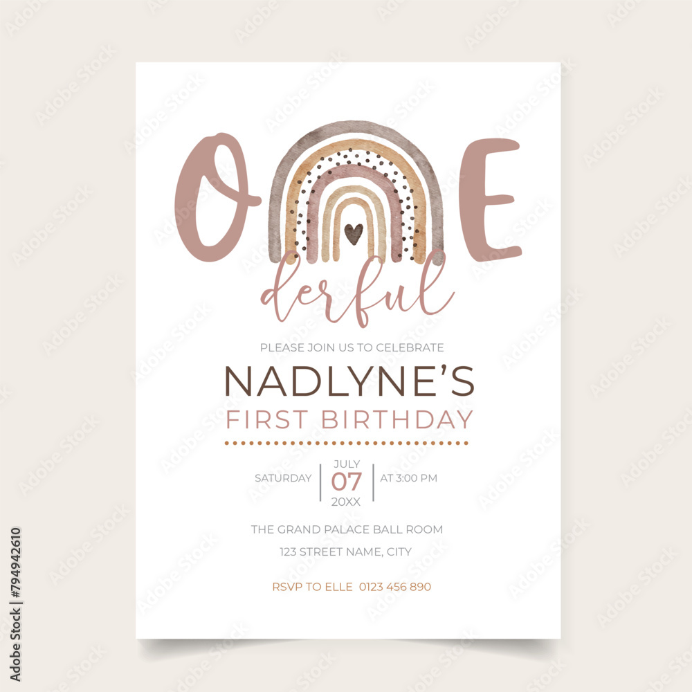 Onederful Boho Rainbow Birthday Invitation Design for Baby Girl First Birthday Onederful Boho Rainbow Birthday Invitation Design for Baby Girl First Birthday