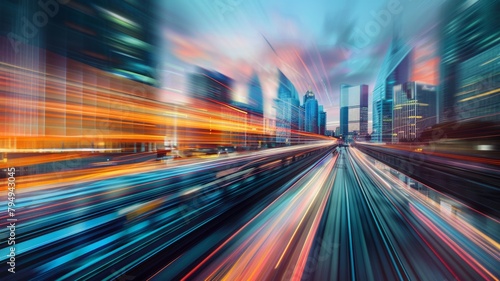 City lights and motion blur on urban street - Vibrant and colorful, this image documents the electrifying pace of city life with light trails and motion blur of an urban street at night © Mickey