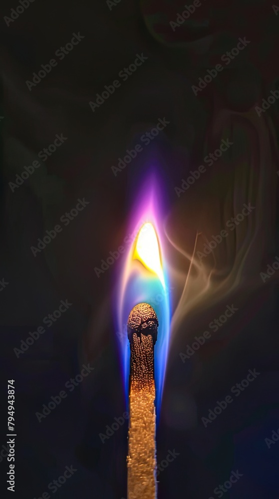 A closeup of the flame from an unlit match, the glow reflecting on its tip, against a black background. A closeup of the flame from an unlit match, the glow reflecting on its tip, against a black background.