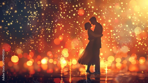 A couple dancing happily together after a romantic marriage proposal photo