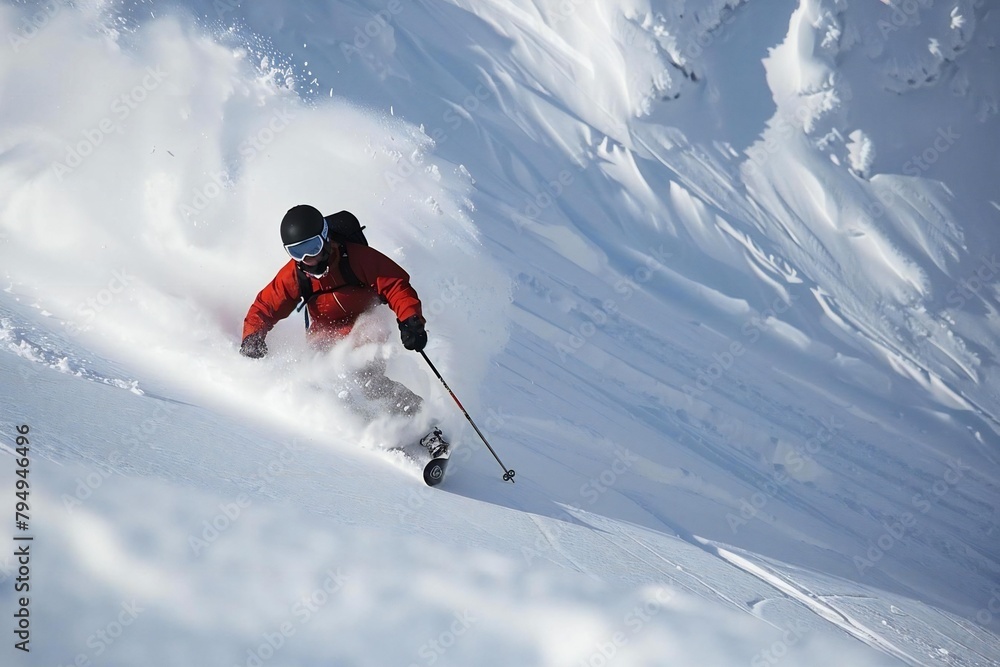Thrilling Freeride Adventure: Snow Skiing on Extreme Mountain