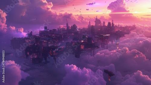 Cyberpunk MakeShift Cities Drifting in the Sky #794948853