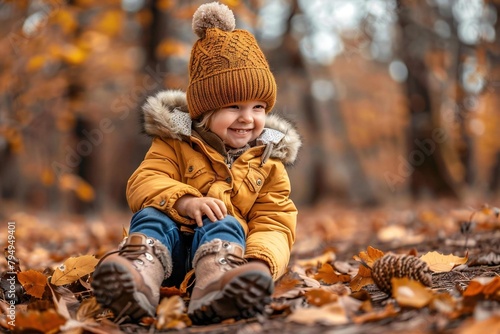 Happy children in cozy autumn fashion adventure outdoors