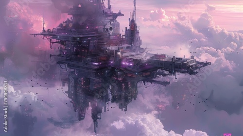 Cyberpunk Interconnected Cities in the Sky #794949843