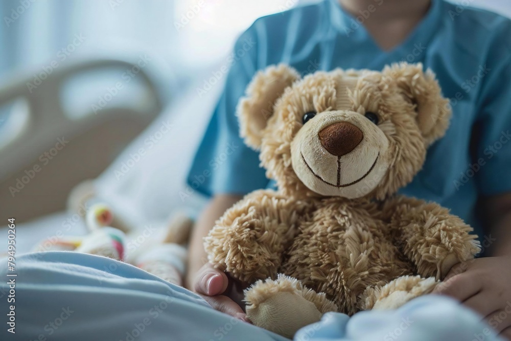Cheerful Teddy Bear Providing Smiling Support in Hospital