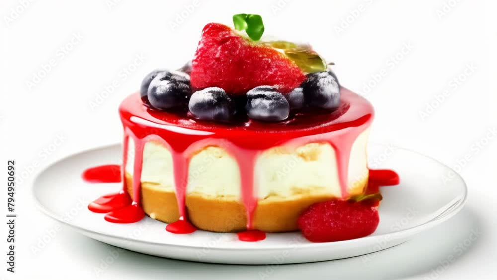 Delicious dessert with raspberries and blueberries Delicious dessert with raspberries and blueberries