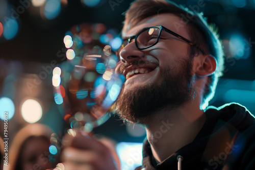 Close-up of a recipient's joyful expression upon receiving their trophy, capturing the essence of victory