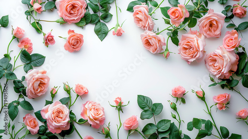 Cluster of Pink Roses on White Background
