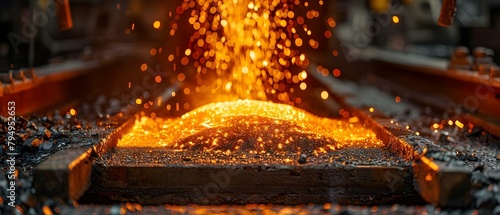Sparks fly in a nickel smelting furnace showcasing intense industrial process. Concept Industrial Process, Nickel Smelting, Furnace, Sparks, Intensity
