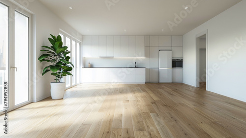 Wallpaper Mural A large open kitchen with a white refrigerator and oven. The kitchen is very clean and has a lot of natural light coming in through the windows Torontodigital.ca