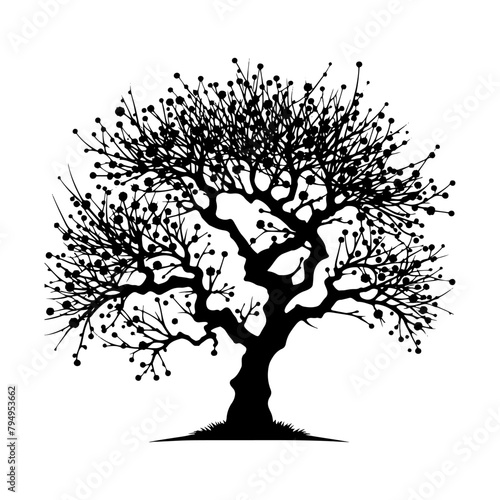 Plum Tree Vector Silhouette- Embodies the Serene Beauty of Nature's Fruitful Bounty- Plum Tree Illustration