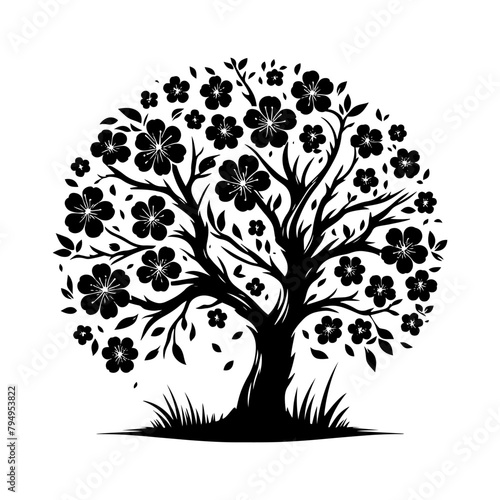 Plum Tree Vector Silhouette- Embodies the Serene Beauty of Nature's Fruitful Bounty- Plum Tree Illustration