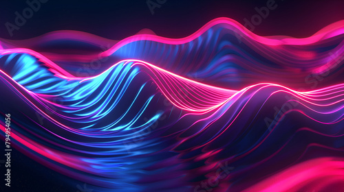 Abstract futuristic neon light moving high speed wavy lines on dark background ,perfect shape, aesthetic, colorful background with abstract shape glowing in ultraviolet spectrum, curvy neon lines