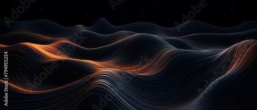 Abstract 3D ripple in dark space, infused with tech elements, modern and mysterious