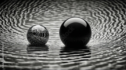 Fototapeta Naklejka Na Ścianę i Meble -  Black and white abstraction with black balls